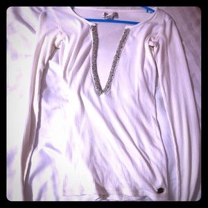 Abercrombie long sleeve deep V beaded henley